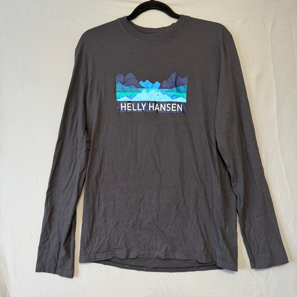 Helly Hansen Mens Graphic Long Sleeve T-Shirt Size Medium Grey Logo Layers
